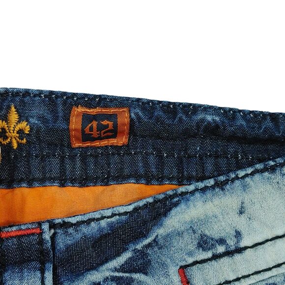 Heavily TRASHED Rock Revival Shorts Men’s 42 Tie Dye Acid Wash Light Denim READ - Picture 15 of 16